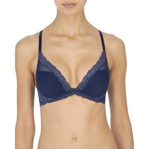 Natori Feathers Contour Plunge Bra Size 32G Midnight Blue 730023